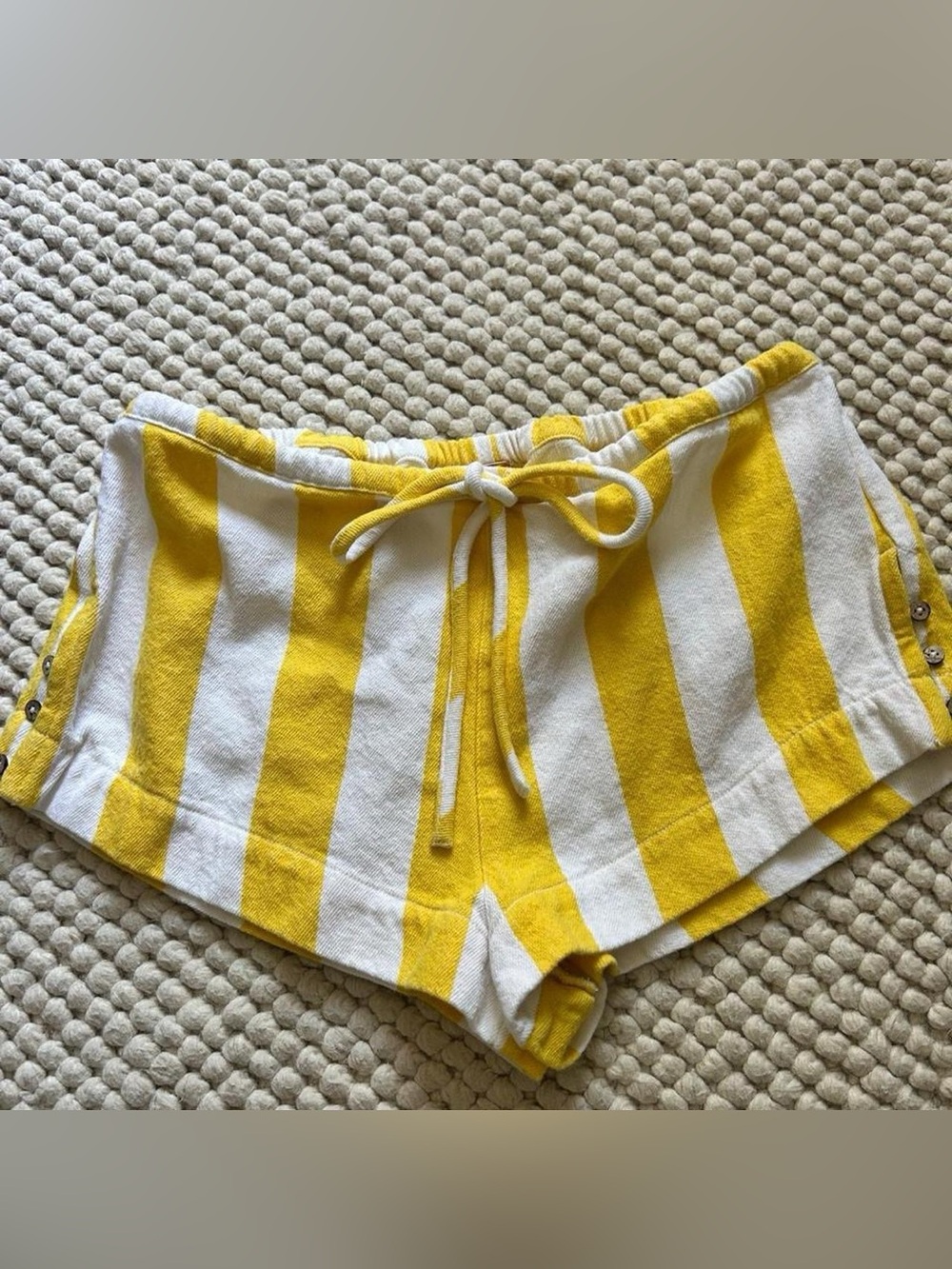 Free People Yellow & White Striped Drawstring Athletic Shorts